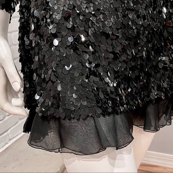 VINTAGE VALENTINO WHITE BLACK OMBRE OVAL SEQUIN SHINY GLOW BRIGHT GLAM LUXURY - Picture 14 of 17